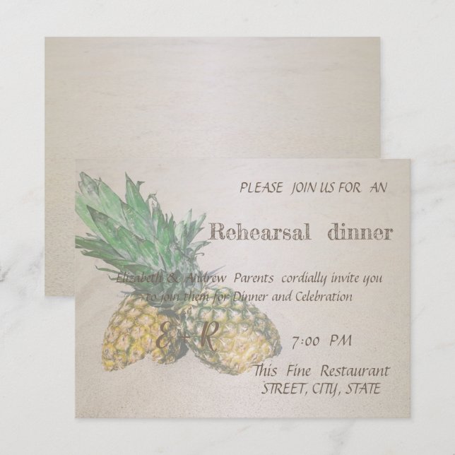 Beach Wedding Pineapple   Rehearsal Dinner Invitation (Front/Back)