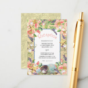 Beach Wedding Pink Floral Starfish Coral Reception Enclosure Card