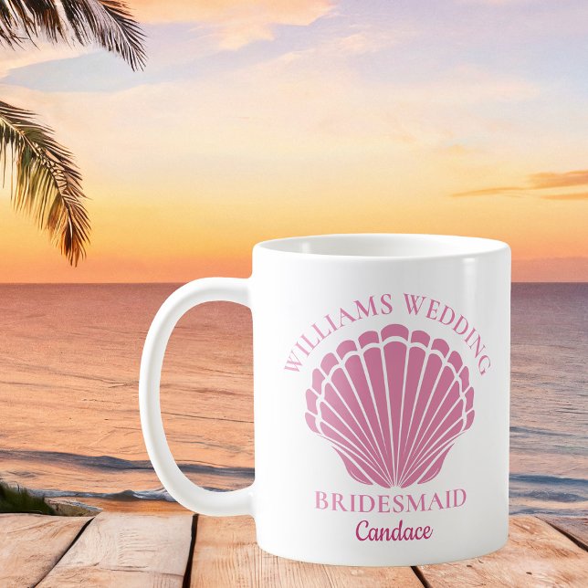 Beach Wedding Pink Seashell Bridesmaid Custom Coffee Mug (Creator Uploaded)