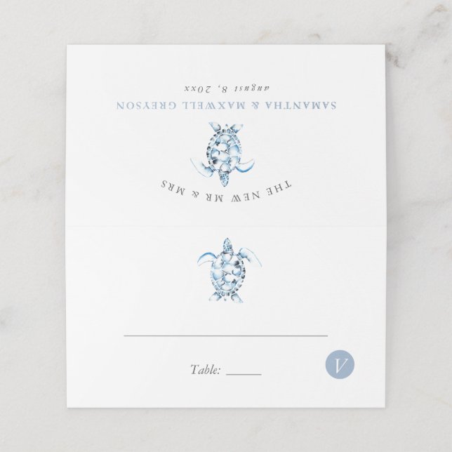 Beach Wedding Place Cards Meal Choice Sea Turtle (Outside Unfolded)