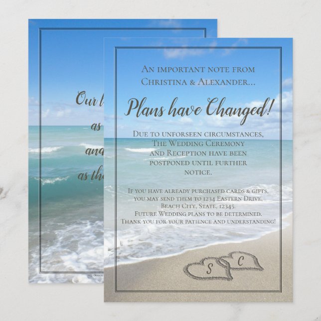 Beach Wedding Postponed Cancelled Postponement Invitation (Front/Back)