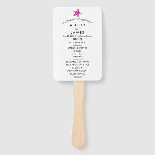 Beach Wedding Program Fan with Starfish, Fuchsia