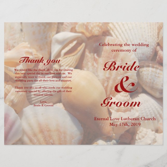 Beach Wedding Program:  Multicolored Seashell 2 (Front)