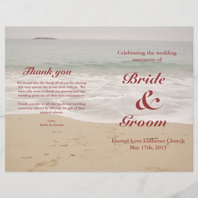 Beach Wedding Program:  Sandy Beach (Front)
