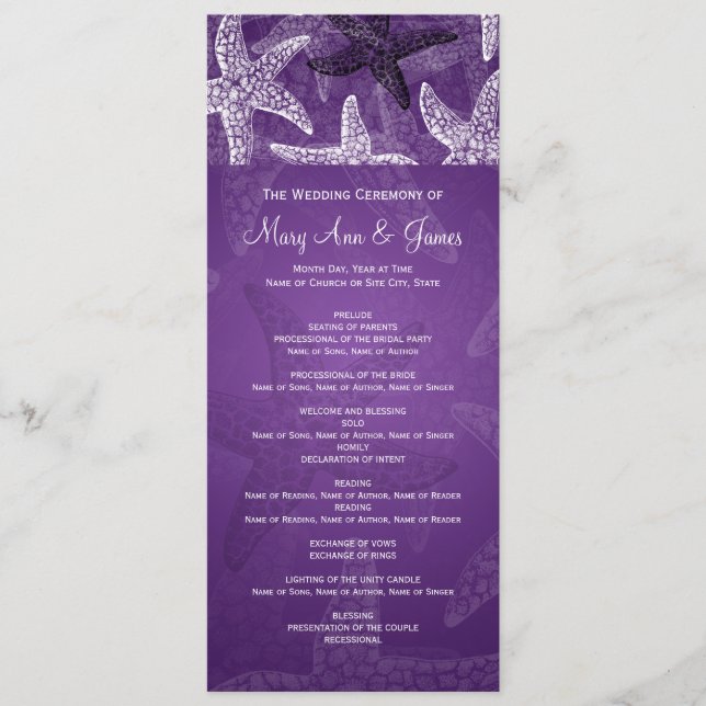 Beach Wedding Program Starfish Purple Programme (Front)