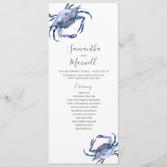 Beach Wedding Programs Watercolor Crab Invitation (Front)