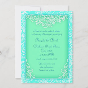 Beach Wedding Reception Aqua and Green Waves Invitation