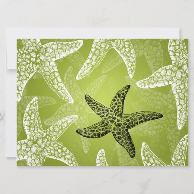 Beach Wedding Reception Starfish Lime Green Invitation (Front)