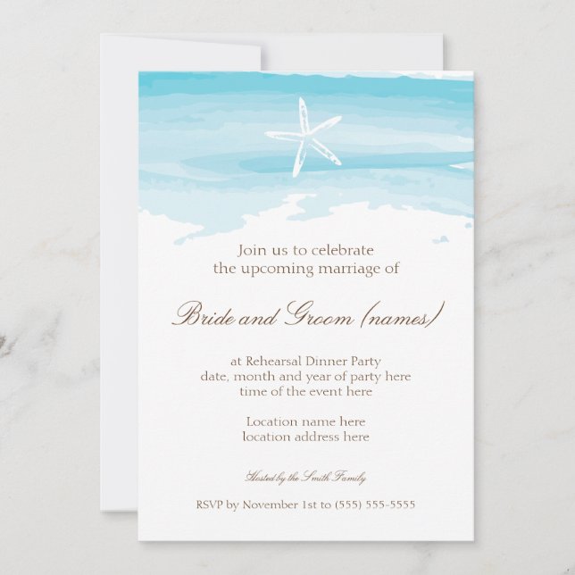 Beach Wedding Rehearsal Dinner ı Starfish & Sea Invitation (Front)