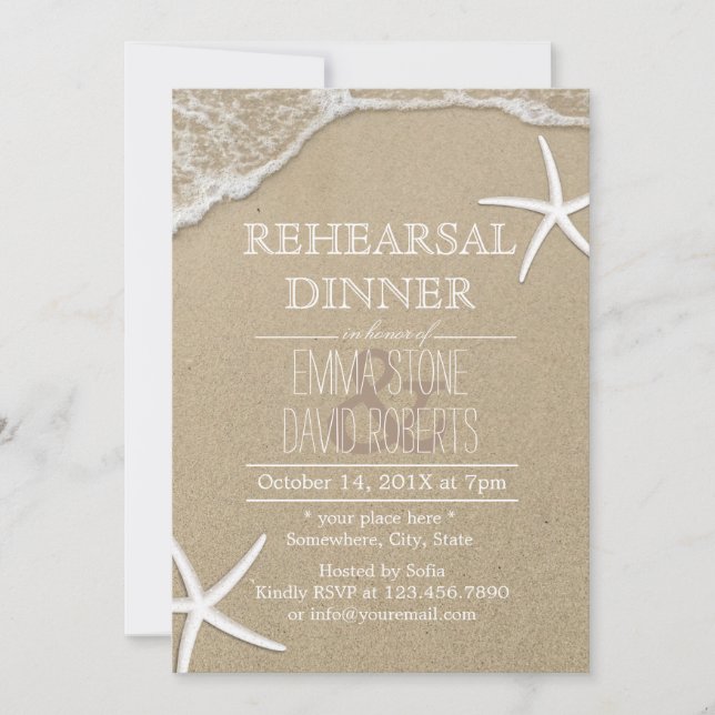 Beach Wedding Rehearsal Dinner Starfish & Waves Invitation (Front)