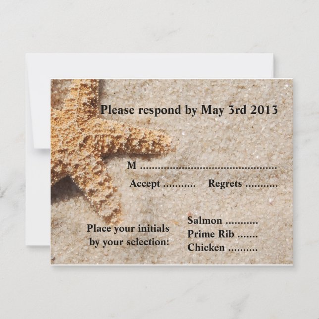 Beach Wedding Reply Cards - Starfish in Sand (Front)