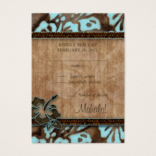 Beach Wedding Response Cards Hibiscus Blue Brown