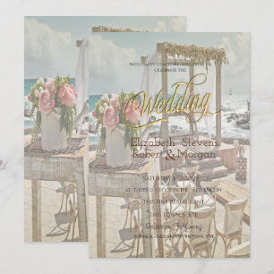 Beach Wedding Retro Arch  Invitation
