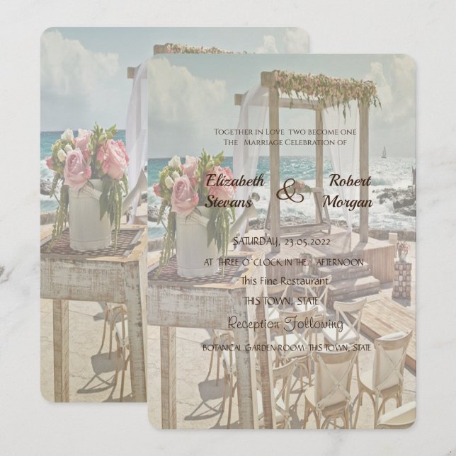 Beach  Wedding Retro Arch  Invitation (Front/Back)