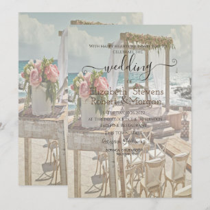 Beach Wedding Retro Arch Wedding Invitation