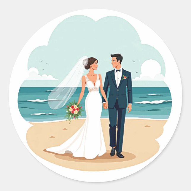 Beach Wedding Romance Sticker (Front)