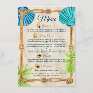 Beach Wedding Rope Reception Dinner Party Course Menu