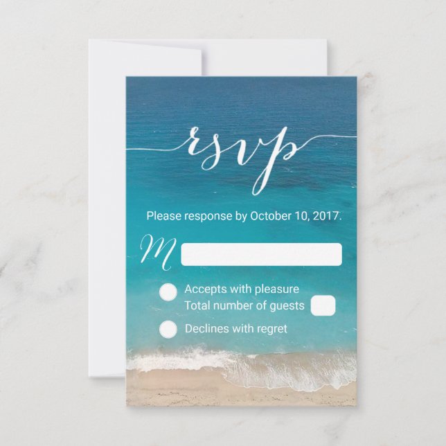 Beach Wedding RSVP Classy Script Response (Front)