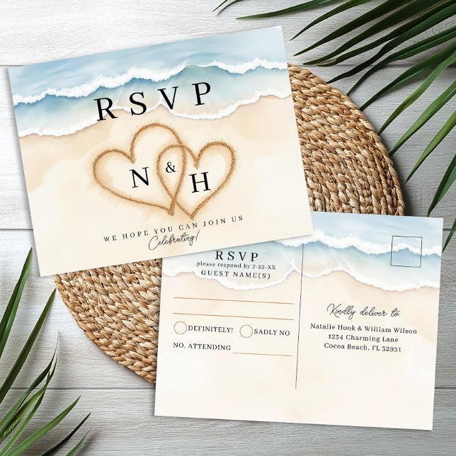 Beach Wedding RSVP Postcard with Sand Heart Design (Wedding RSVP Postcard)