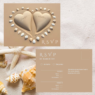 Beach Wedding RSVP- Sand Hearts Postcard