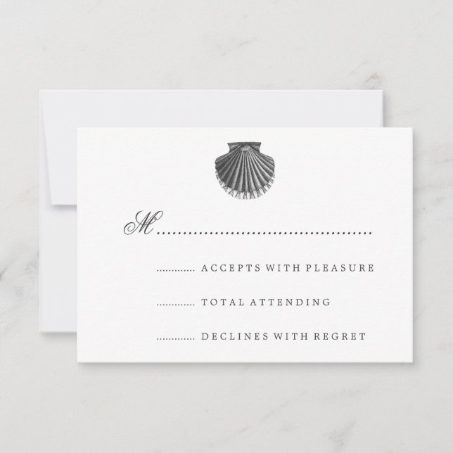 Beach Wedding RSVP Scallop Shell Black (Front)