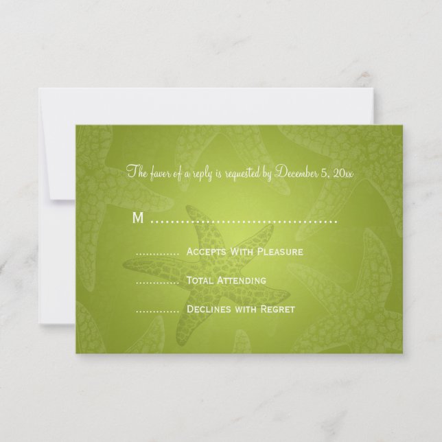 Beach Wedding  RSVP Starfish Lime Green (Front)