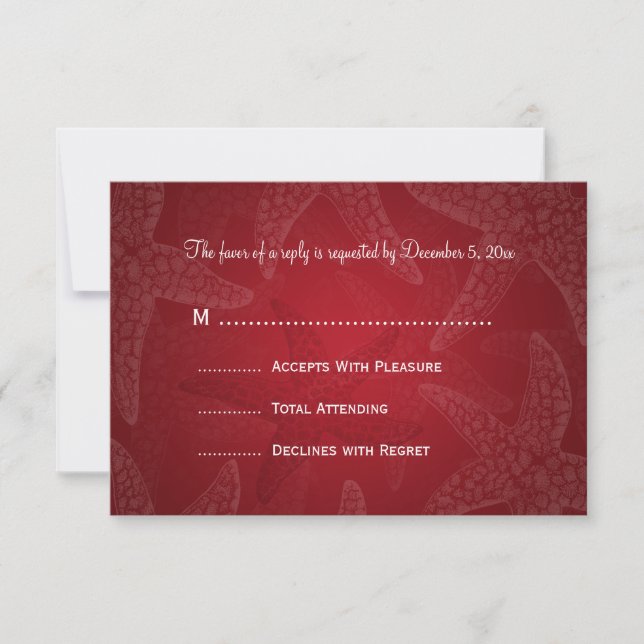 Beach Wedding  RSVP Starfish Red Card (Front)