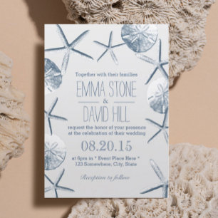 Beach Wedding Rustic Starfish & Sand Dollar Invitation