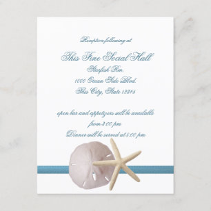 Beach Wedding Sand Dollar and Starfish Reception Invitation