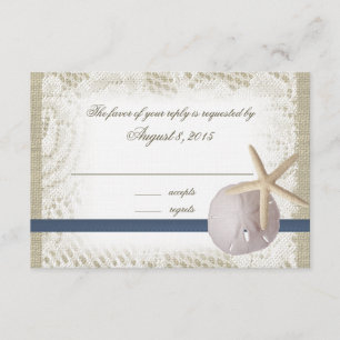 Beach Wedding Sand Dollar and Starfish RSVP Card