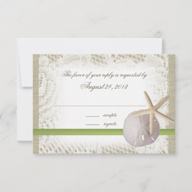 Beach Wedding Sand Dollar and Starfish RSVP Card (Front)