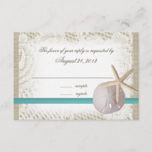 Beach Wedding Sand Dollar and Starfish RSVP Card