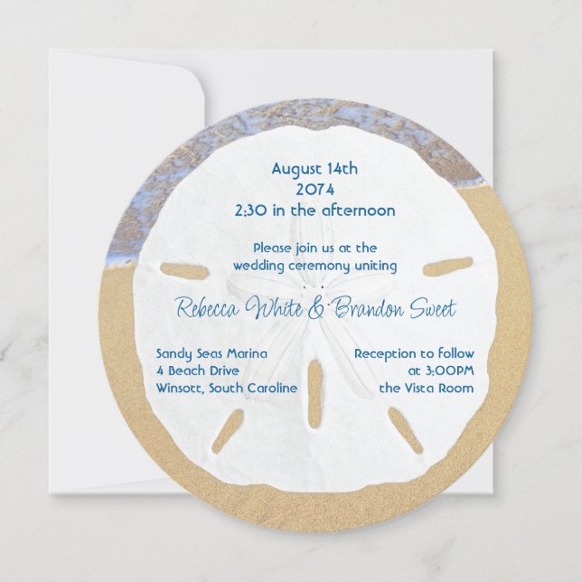 Beach Wedding Sand Dollar Round Invitations (Front)