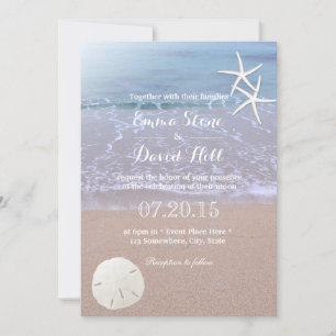 Beach Wedding Sand Dollar & Starfish Invitation