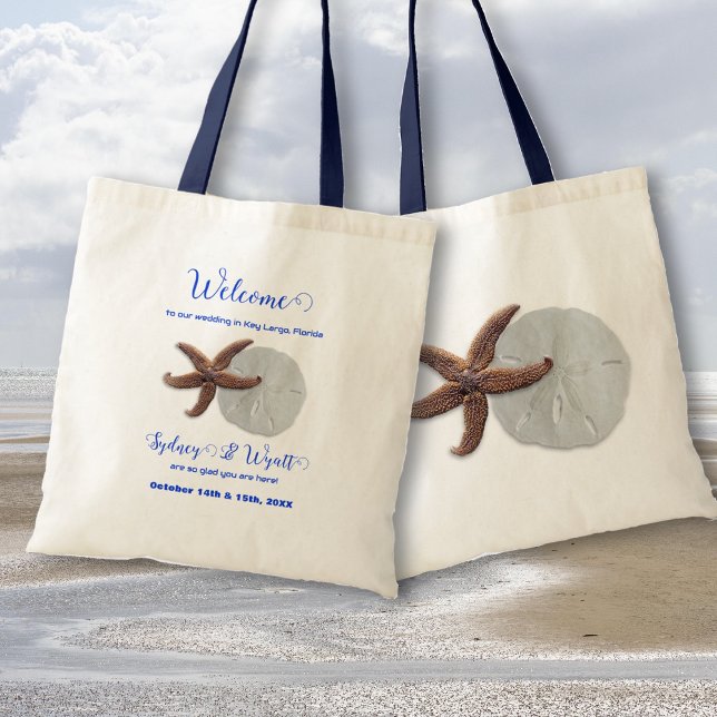 Beach Wedding Sand Dollar Starfish Welcome Tote Bag (Creator Uploaded)