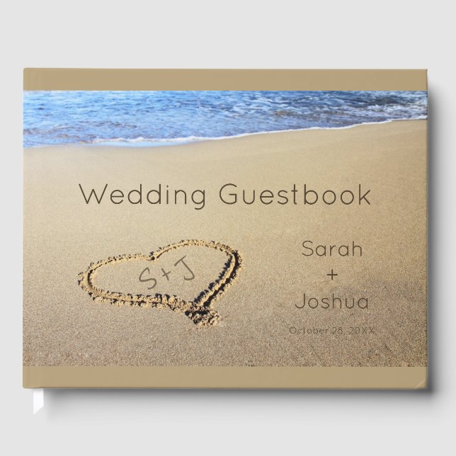 Beach Wedding Sand Heart Initials Guest Book (Front)