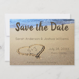 Beach Wedding  Sand Heart Initials Save The Date