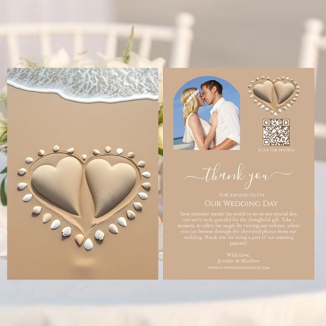 Beach Wedding Sand Hearts Invitation (Beach Wedding Sand Hearts Thank you Card)