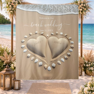 Beach Wedding Sand Hearts Tapestry