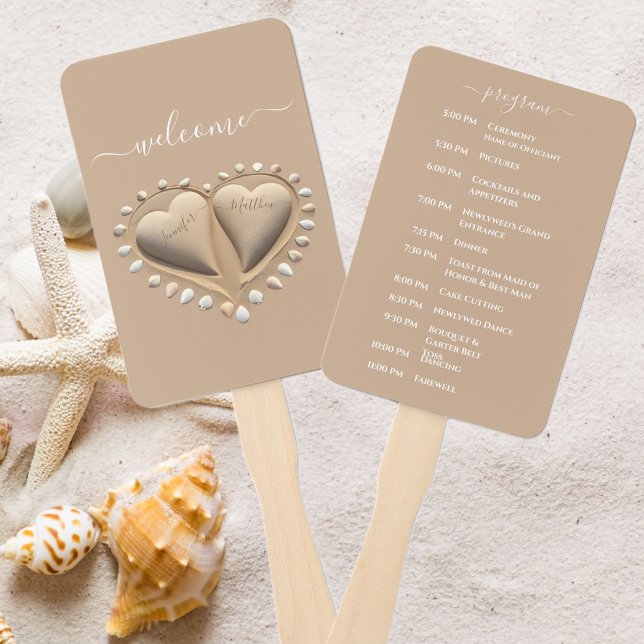 Beach Wedding Sand Hearts Wedding Program Hand Fan (Beach Wedding Sand Hearts Wedding Program Hand Fan )