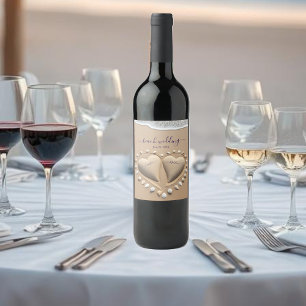 Beach Wedding Sand Hearts Wine Label