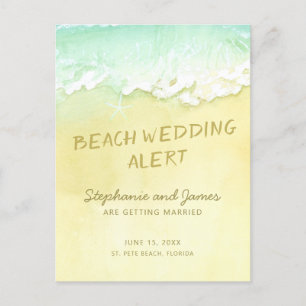Beach Wedding Sand Ocean Waves Save the Date Announcement Postcard