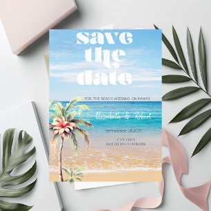 Beach Wedding,Sand,Palm Flower Save The Date