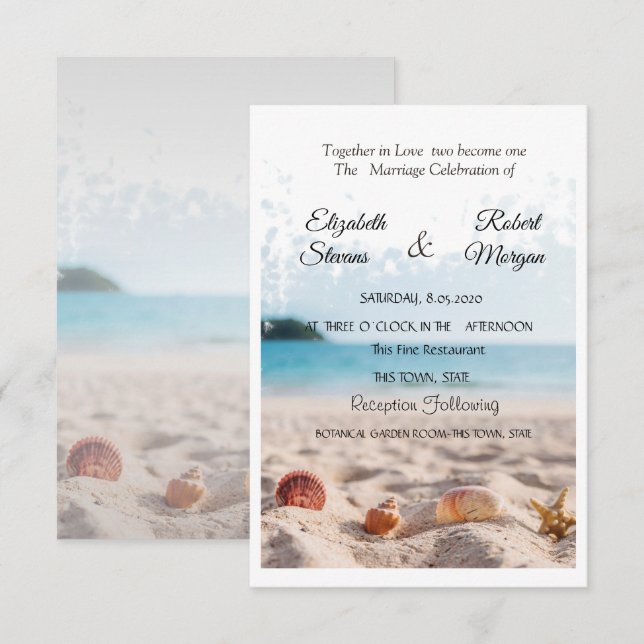 Beach Wedding,Sand,Seashells Invitation (Front/Back)