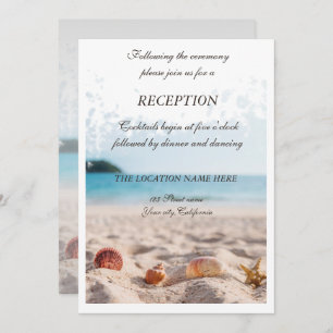 Beach Wedding,Sand,Seashells  Reception Invitation