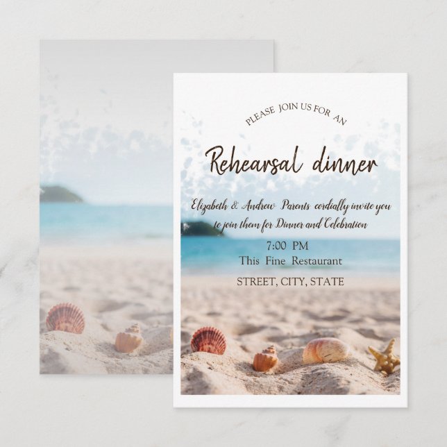 Beach Wedding,Sand,Seashells Rehearsal Dinner Invitation (Front/Back)