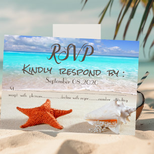 Beach Wedding Sand Seashells RSVP Invitation