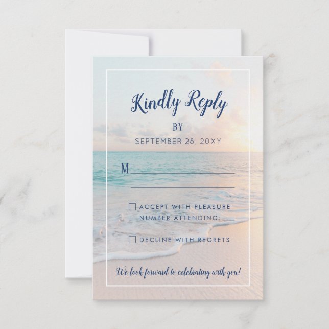 Beach Wedding Sandy Ocean Sunset RSVP Card (Front)