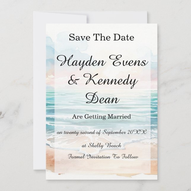 Beach Wedding Save the Date Card | Coastal  (Front)
