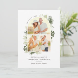 Beach Wedding Save The Date Card with Palm Leaves